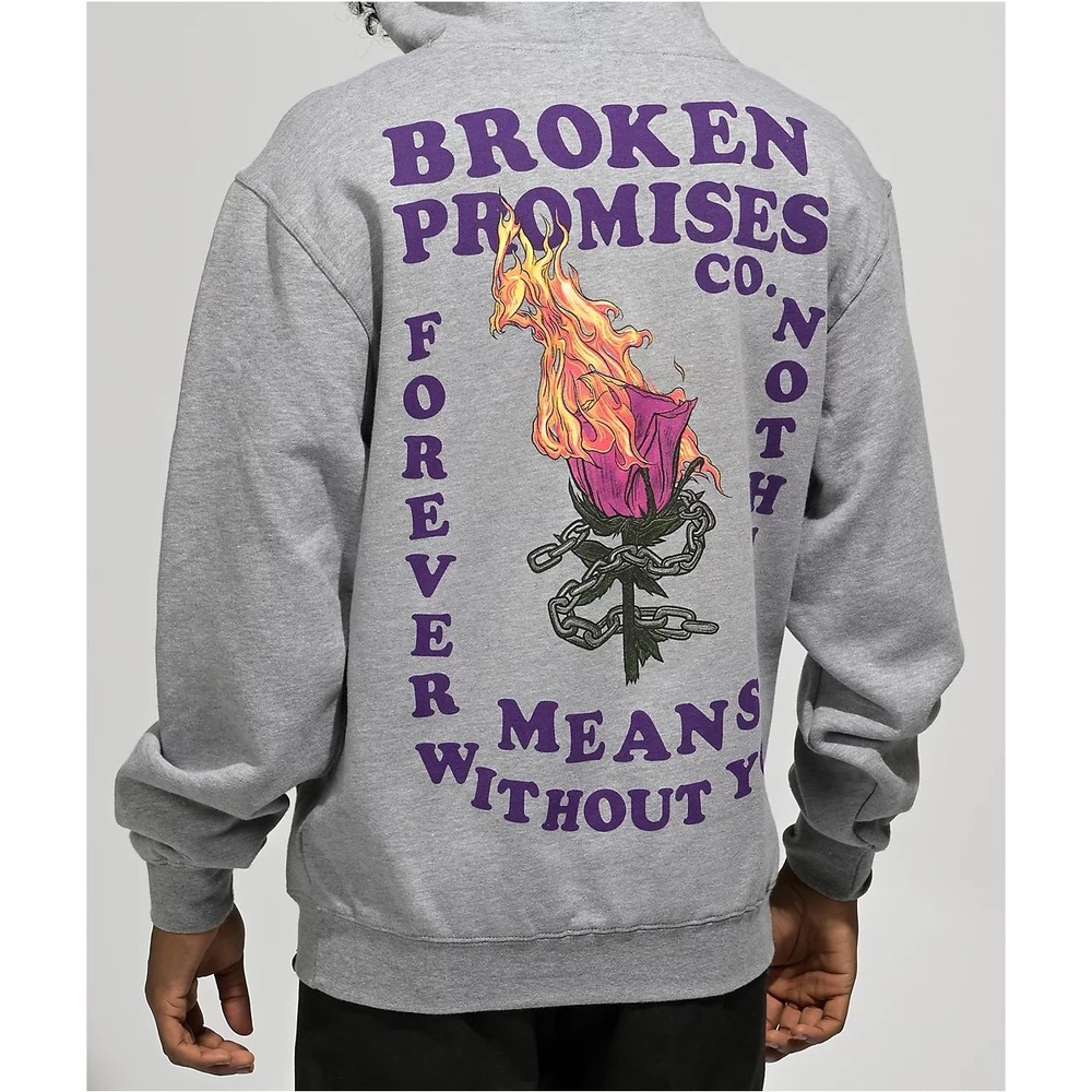 Broken Promises Without You Hoodie Sweatshirt Mens S Gray Pullover‎ Streetwear